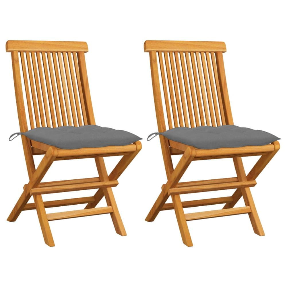 Vidaxl Záhradné stoličky so sivými podložkami 2 ks tíkový masív